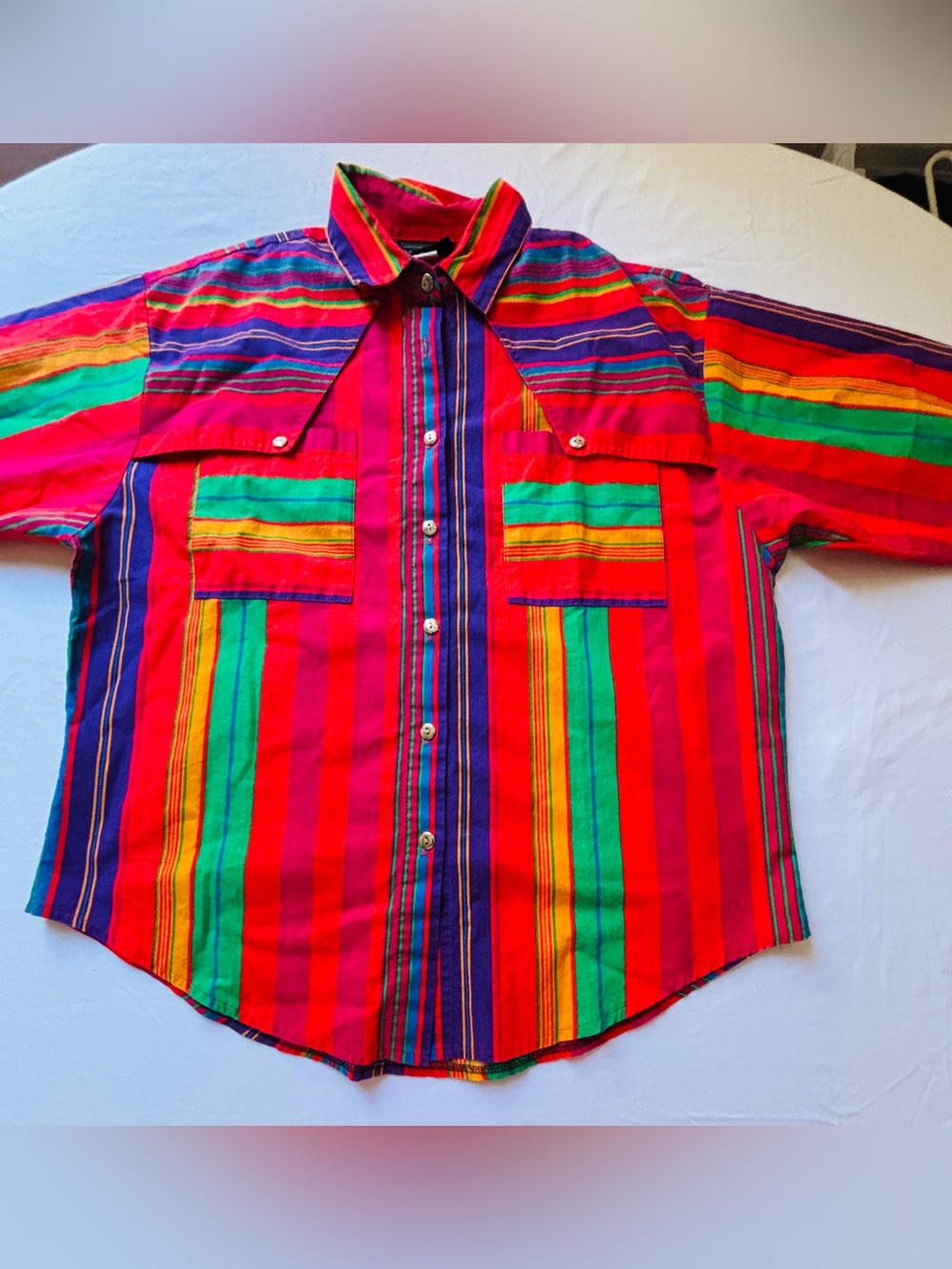 Roughrider Circle Y Button Up Shirt Vintage 100% Cotton Colorful Women’s - Picture 4 of 14